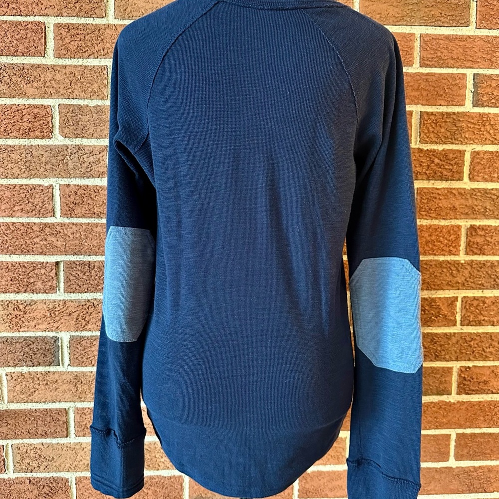 Dovetail Workwear Henley Long Sleeve Button Elbow Patch Navy Blue Women's, XS - Picture 2 of 8